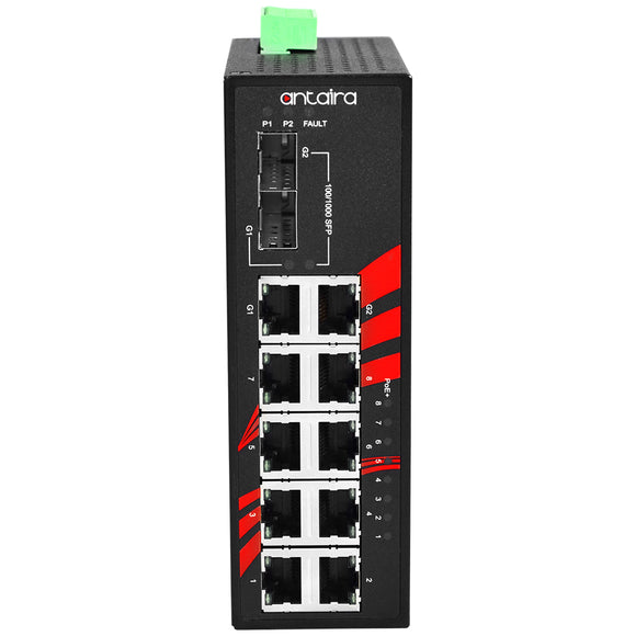 10-Port Industrial PoE+ Gigabit Unmanaged Ethernet Switch, w/8*10/100Tx + 2*Gigabit Combo (2*10/100/1000 RJ45, and 2*100/1000 SFP Slot), 48~55VDC
