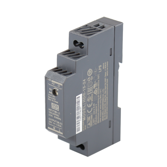 15 Watt Series / 24 VDC / 0.63 Amp Industrial Single Output DIN Rail Power Supply