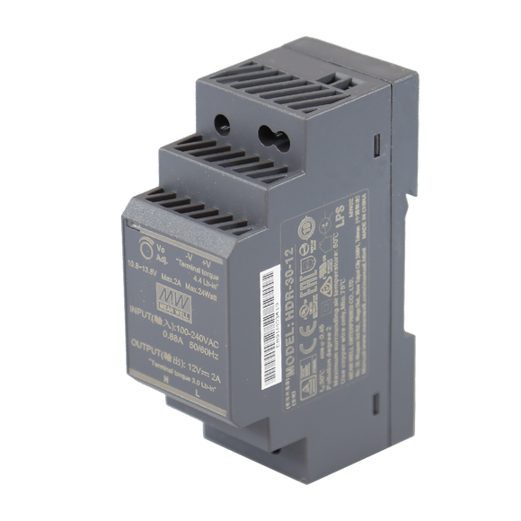 30 Watt Series / 12 VDC / 2.00 Amps Industrial Single Output DIN Rail Power Supply