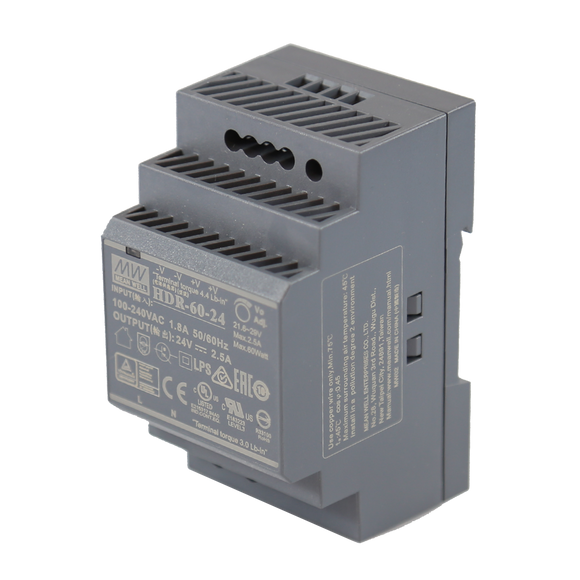 60 Watt Series / 24 VDC / 2.50 Amps Industrial Slim Single Output DIN Rail Power Supply