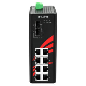 10-Port Industrial Gigabit Unmanaged Ethernet Switch with 8*10/100/1000Tx RJ45 (PSE: 30W/Port) + 2*10G SFP+ Slots, 48~55VDC