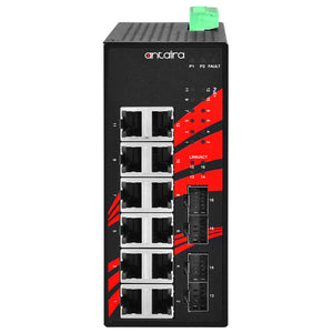 16-Port Industrial PoE+ Gigabit Unmanaged Ethernet Switch, w/ 12*10/100/1000Tx (30W/Port) + 4*100/1000 SFP Slots, 48~55VDC