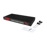 26-Port Industrial 1U 19" Rackmount PoE+ Gigabit Unmanaged Ethernet Switch, w/24*10/100/1000TX (30W/Port) + 2*Gigabit Combo (2*10/100/1000Tx RJ45 & 2*100/1000 SFP Slots), 48~55VDC