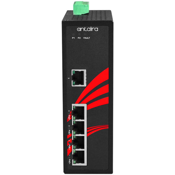 5-Port Industrial PoE+ Unmanaged Gigabit Ethernet Switch w/4*10/100/1000Tx (30W/Port) + 1*10/100/1000Tx, 12~36VDC