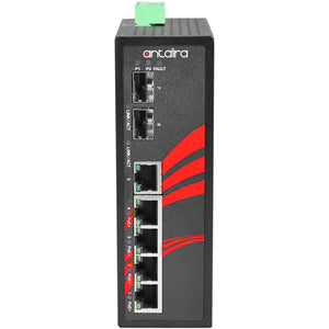 7-Port Industrial PoE+ Unmanaged Ethernet Switch, w/4*10/100Tx (30W/Port), 1*10/100Tx + 2*100/1000 SFP Slot; 12~36VDC