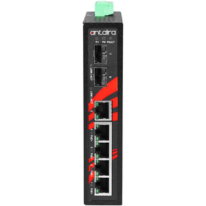 7-Port Industrial PoE+ Gigabit Unmanaged Ethernet Switch, w/4*10/100/1000Tx (30W/Port), 1*10/100/1000Tx, + 2*100/1000 SFP Slot,48~55VDC