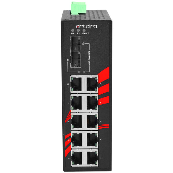 12-Port Industrial Gigabit Unmanaged Ethernet Switch, w/ 10*10/100/1000Tx + 2*100/1000 SFP Slots
