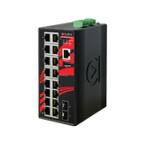 18-Port IndustriaL PoE+ Managed Ethernet Switch, w/16*10/100/1000Tx (30W/port) + 2*100/1000 SFP ports; 48~55VDC Power Input