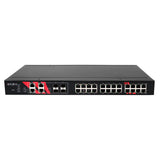 28-Port 1U 19" Rackmount Industrial Gigabit PoE+ Managed Ethernet Switch, with 24*10/100/1000Tx (PSE: 30W/Port) and 4* Gigabit Combo Ports (4*10/100/1000Tx RJ45, 4*100/1000 SFP Slots); EOT: -40° to 75°C, 46 to 57VDC