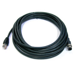 M12 D Code 4P Male to RJ45 Cable, 5 Meter, Wire: CAT5e STP 24AWG Black, IP68 Protection