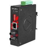Compact 10/100TX To 100FX Industrial PoE+ Media Converter, Single Mode 30KM, ST Connector
