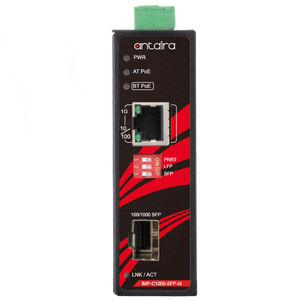 Compact Industrial Gigabit IEEE 802.3bt Ethernet-to-Fiber Media Converter, 1*10/100/1000Tx RJ45 (90W/Port) to 1*100/1000 SFP Slot