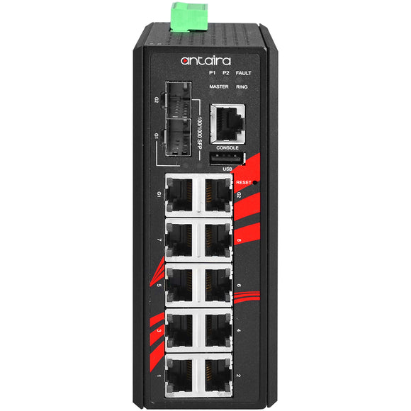 12-Port Industrial PoE+ Managed Ethernet Switch, w/8*10/100Tx (30W/Port) , 2*10/100/1000Tx RJ45, and 2*100/1000 SFP Slots; 12~36VDC